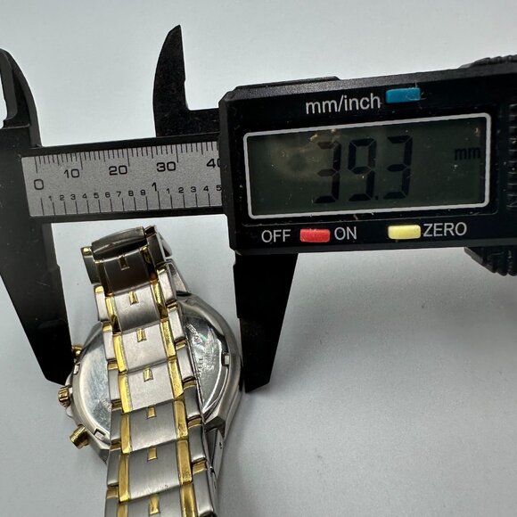 Pulsar Chronograph Watch Men Silver Gold Two-Tone Blue Dial New Battery 8.25" - Picture 10 of 12